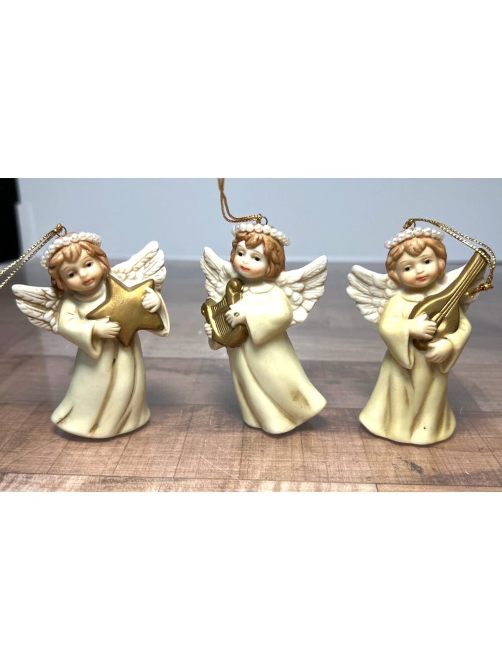 Vintage Porcelain Angel Christmas Ornaments Set Of 3 Musical Figurines